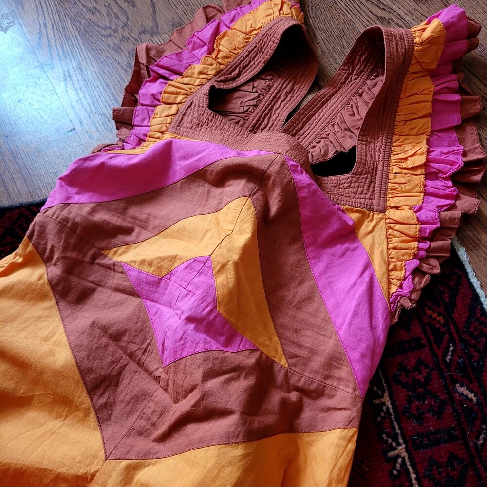 Anthropologie Love the Label Chevron Midi Dress with Ruffle Block Pattern Sz S - Picture 2 of 5